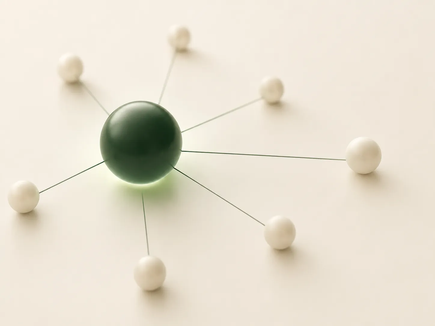 An abstract illustration of one central node connected to several smaller nodes
